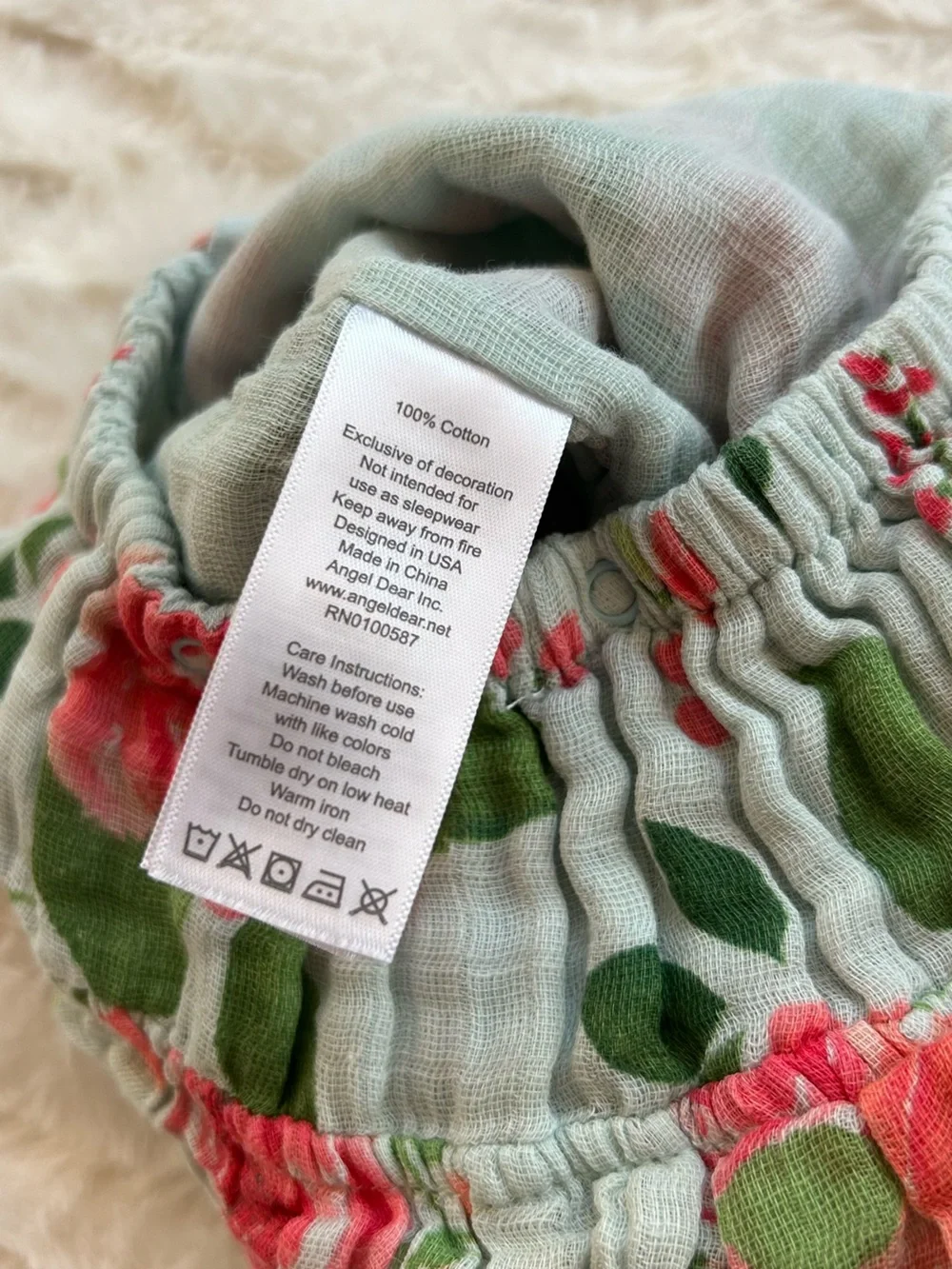 Angel Dear Green and Pink Cotton Muslin Bubble Romper